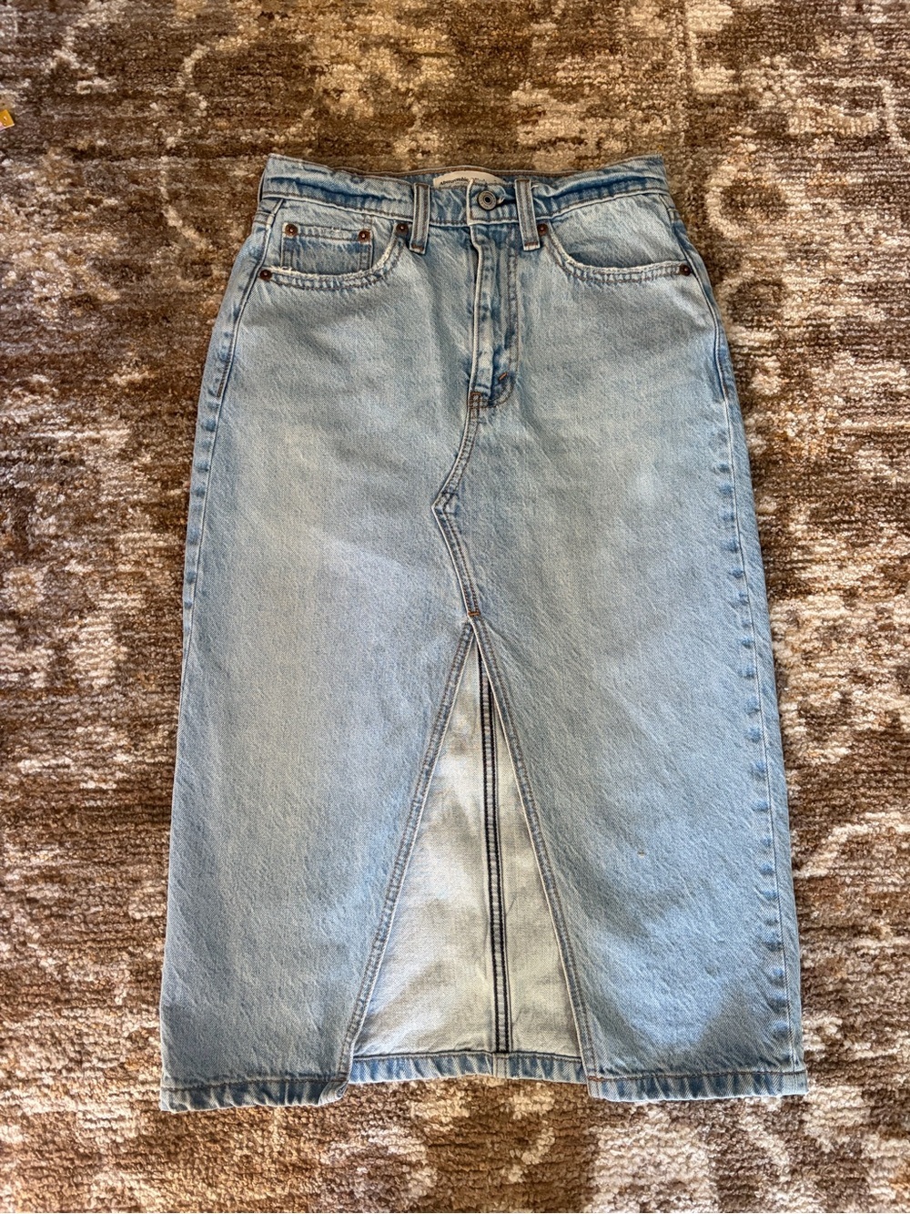Abercrombie & Fitch Light Blue High Rise Denim Skirt with Front Slit